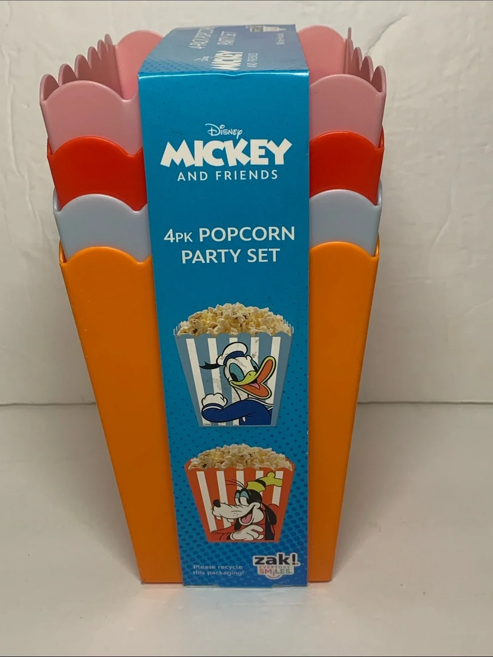 ZAK Popcorn Buckets DISNEY Mickey and Friends 4 Pack Set NWT